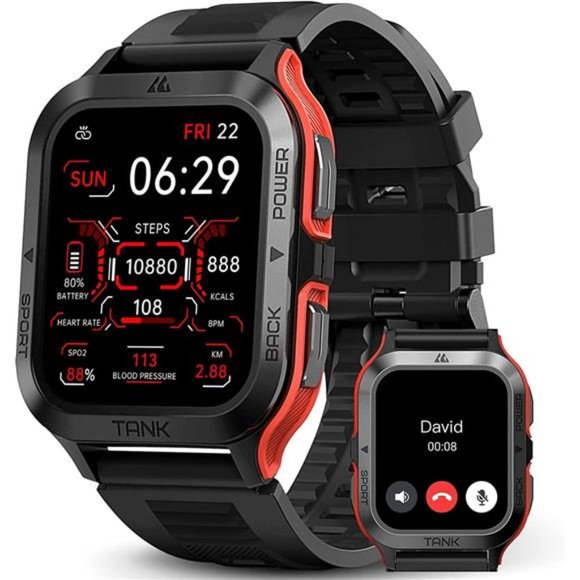 Smart Watch, 60 Days Extra-Long Battery, 50M Waterproof, Rugged Military